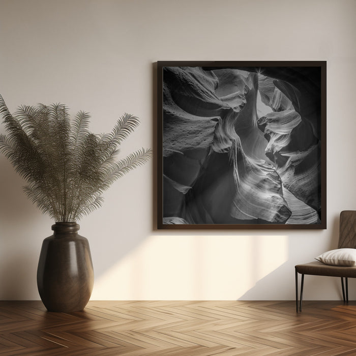 MONOCHROME ANTELOPE CANYON Rock Formation by Melanie Viola Square Canvas Print Art for Modern Home Decor. Decorate your office or living room with canvas artwork