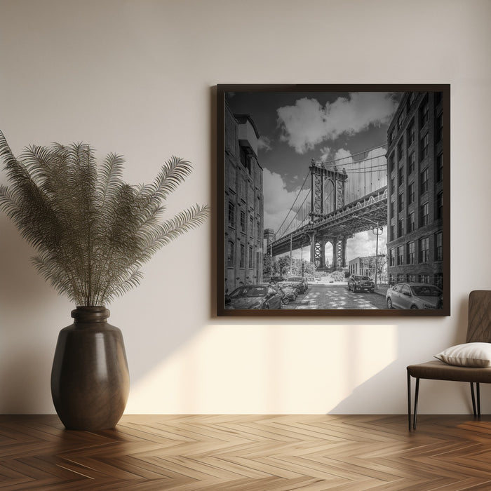 NYC Manhattan Bridge by Melanie Viola Square Canvas Print Art for Modern Home Decor. Decorate your office or living room with canvas artwork