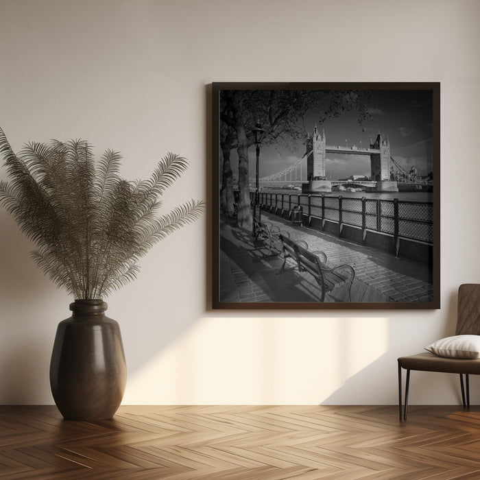 LONDON Thames Riverside & Tower Bridge by Melanie Viola Square Canvas Print Art for Modern Home Decor. Decorate your office or living room with canvas artwork
