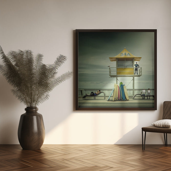 The life guard by Adrian Donoghue Square Canvas Print Art for Modern Home Decor. Decorate your office or living room with canvas artwork