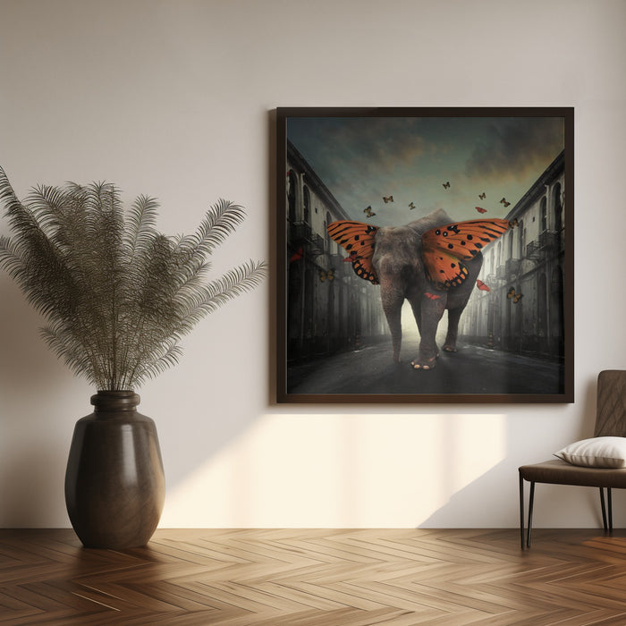 Butterphant by hardibudi Square Canvas Print Art for Modern Home Decor. Decorate your office or living room with canvas artwork