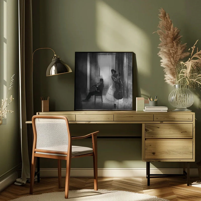 Pause for cello by Roswitha Schleicher-Schwarz Square Canvas Print Art for Modern Home Decor. Decorate your office or living room with canvas artwork