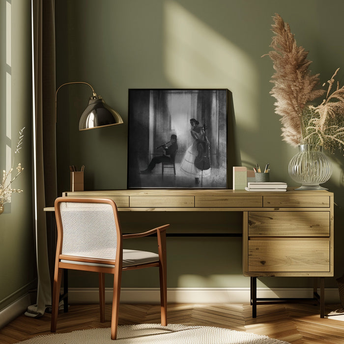 Pause for cello by Roswitha Schleicher-Schwarz Square Canvas Print Art for Modern Home Decor. Decorate your office or living room with canvas artwork