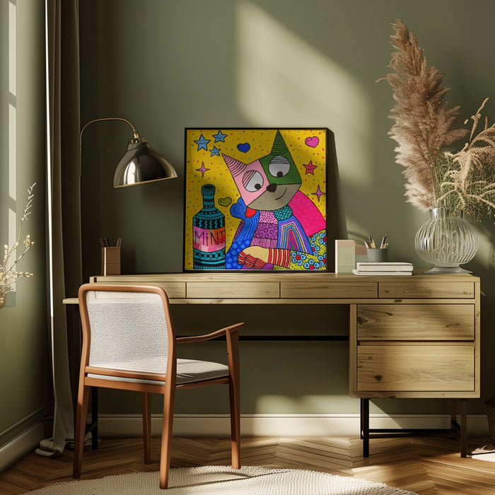 Cat and bottle of mint Square Canvas Art  Gulnara Khamitova 