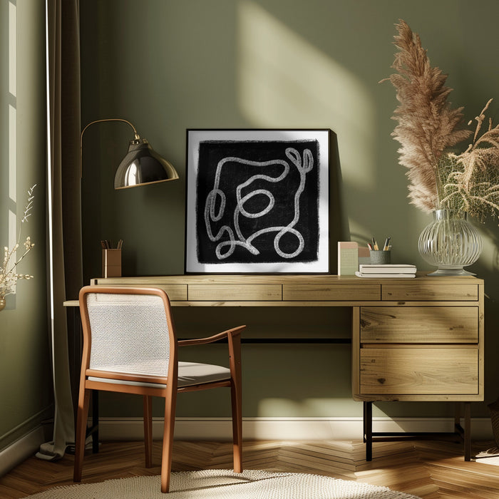 Black Scribble Lines 1 by Sharyn Bursic Square Canvas Print Art for Modern Home Decor. Decorate your office or living room with canvas artwork