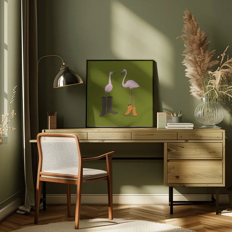 Fashion Flamingos Square Canvas Art  Florent Bodart 