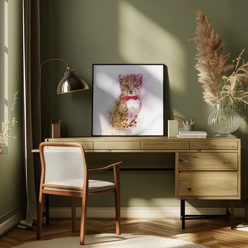 Baby Cheetah Watercolor Square Canvas Art  Emel Tunaboylu 