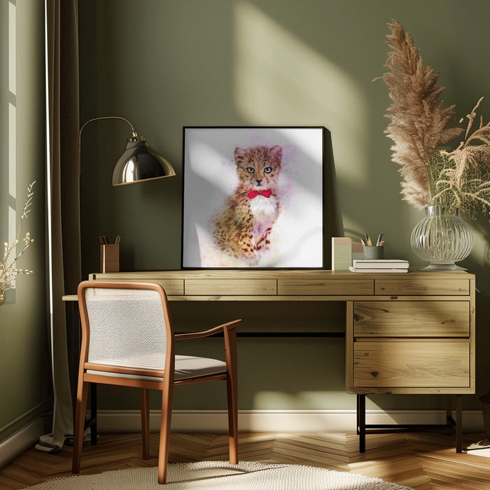 Baby Cheetah Watercolor Square Canvas Art  Emel Tunaboylu 