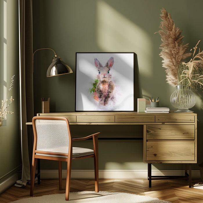 Baby Rabbit Square Canvas Art  Emel Tunaboylu 
