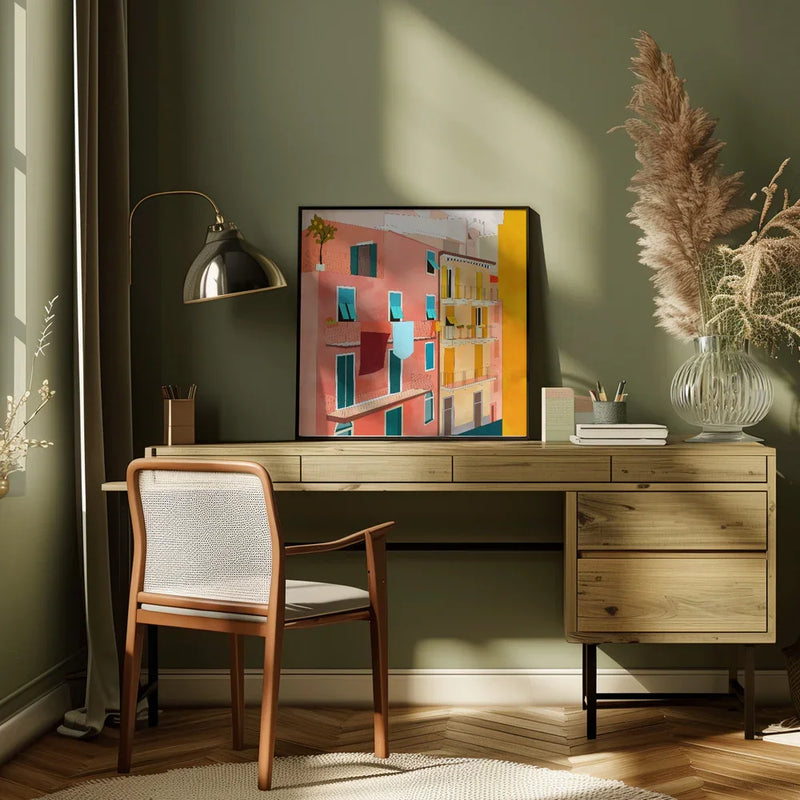 Little Italy Houses by Ana Rut Bre Square Canvas Print Art for Modern Home Decor. Decorate your office or living room with canvas artwork