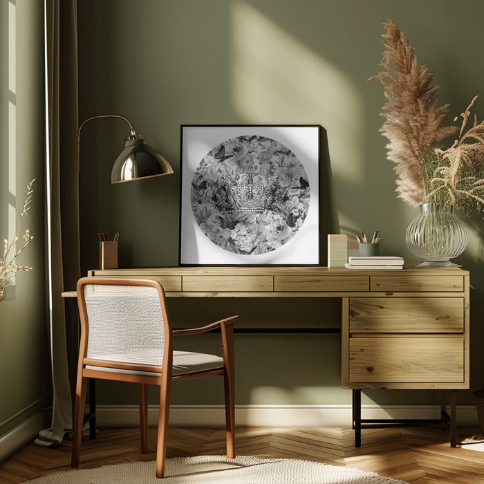 Candy Blooms & Crown Black & White by Sue Skellern Square Canvas Print Art for Modern Home Decor. Decorate your office or living room with canvas artwork
