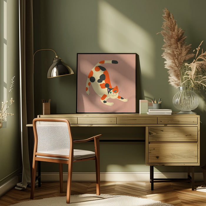 Pouncing cat Var by Little Dean Square Canvas Print Art for Modern Home Decor. Decorate your office or living room with canvas artwork