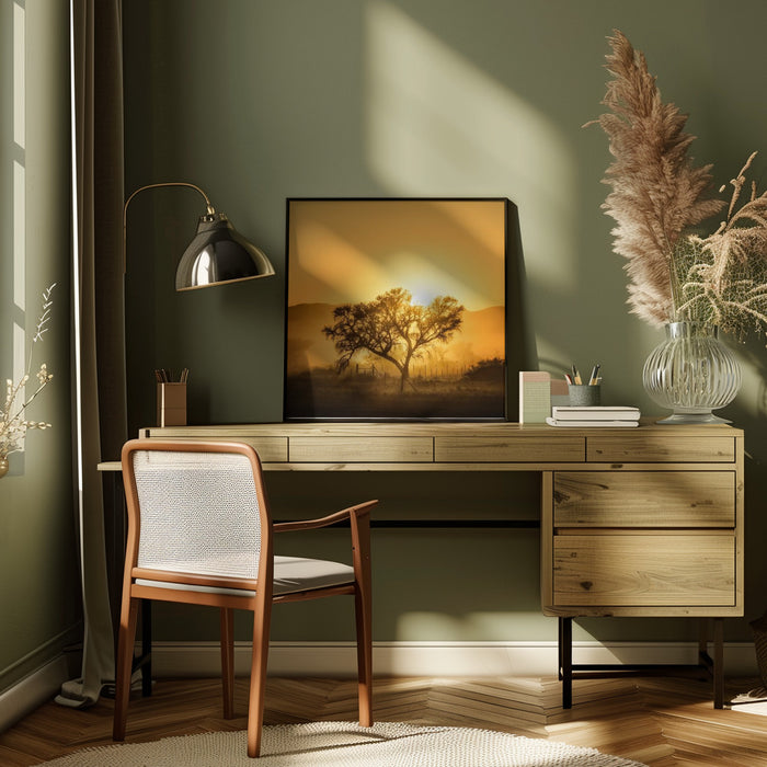 Golden Sunrise by Piet Flour Square Canvas Print Art for Modern Home Decor. Decorate your office or living room with canvas artwork
