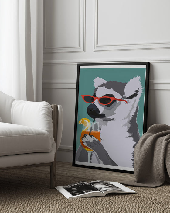 Jugdy Lemur with Drink - ByKammille Framed Art | Home or Office Art