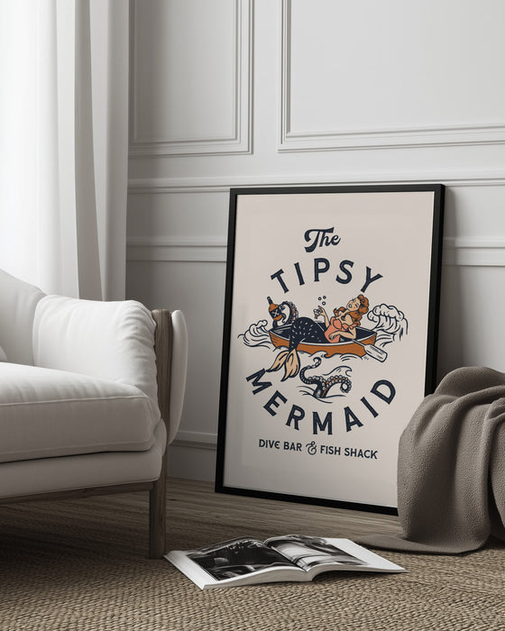 Tipsy Mermaid Dive Bar Mermaid Art - The Whiskey Ginger Framed Art | Home or Office Art