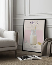 Organic Free Range Milk in a Clear Bottle with Straw - Nazma Khokhar Framed Art | Home or Office Art