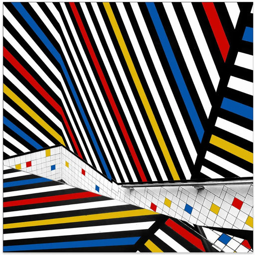 Mondriaan coloured hall by Huib Limberg Square Canvas Print Art for Modern Home Decor. Decorate your office or living room with canvas artwork