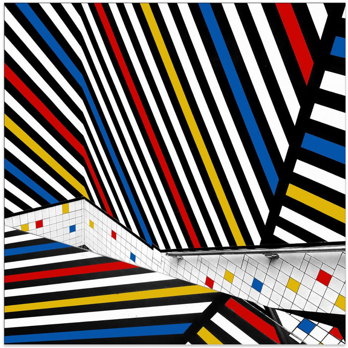 Mondriaan coloured hall by Huib Limberg Square Canvas Print Art for Modern Home Decor. Decorate your office or living room with canvas artwork