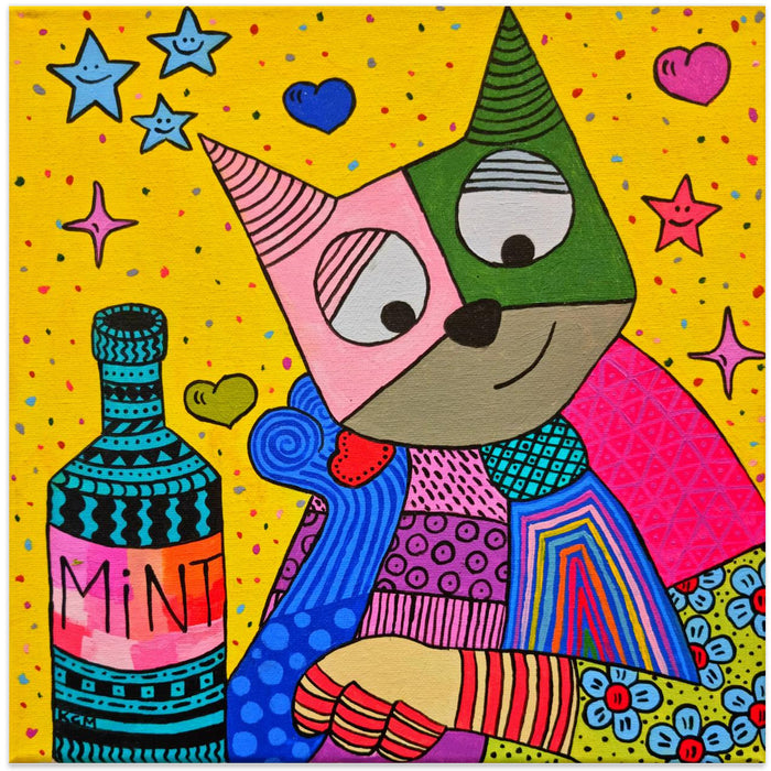 Cat and bottle of mint Square Canvas Art  Gulnara Khamitova 