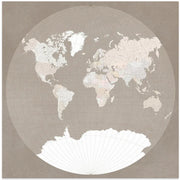 The world map in a circle muted brown Square Canvas Art Print  shopmodernmemory.com 