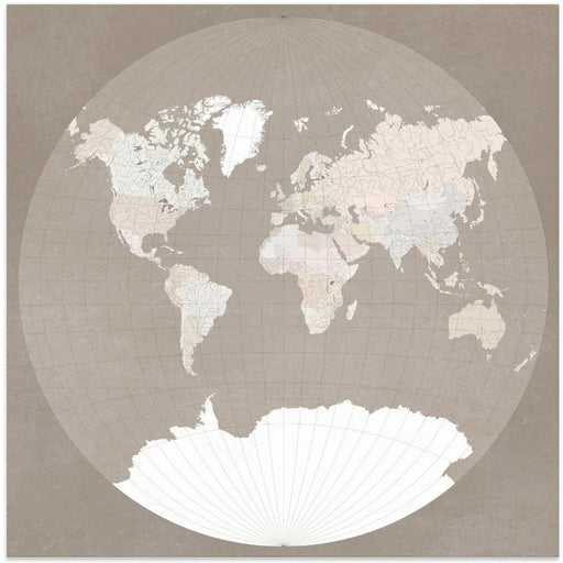 The world map in a circle muted brown Square Canvas Art Print  shopmodernmemory.com 