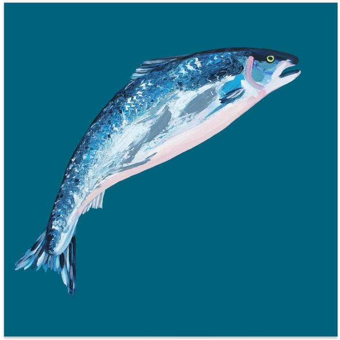 Leaping Salmon Square Canvas Art  Alice Straker 