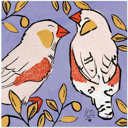 Finch   Love Birds   Purple Background  2.png Square Canvas Art  Erum Khalili 
