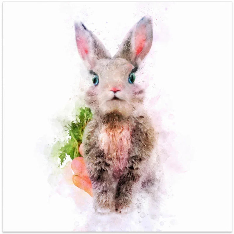 Baby Rabbit Square Canvas Art  Emel Tunaboylu 