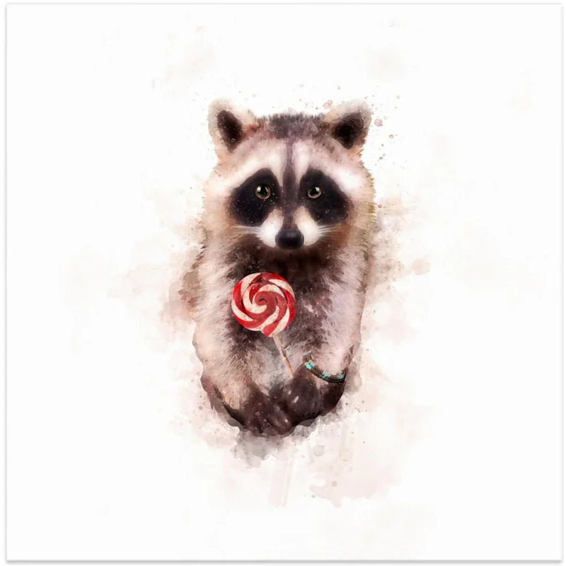 Baby Racoon by Emel Tunaboylu Square Canvas Print Art for Modern Home Decor. Decorate your office or living room with canvas artwork