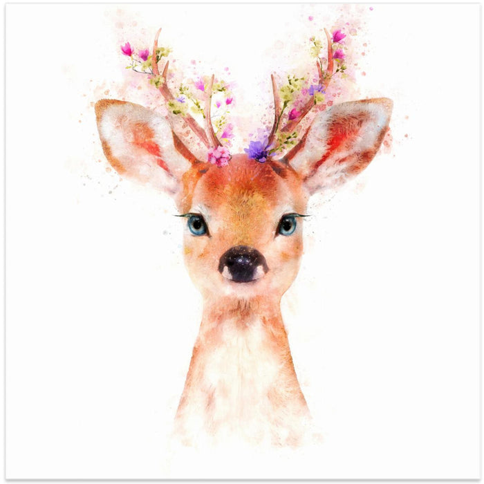 Baby Deer by Emel Tunaboylu Square Canvas Print Art for Modern Home Decor. Decorate your office or living room with canvas artwork