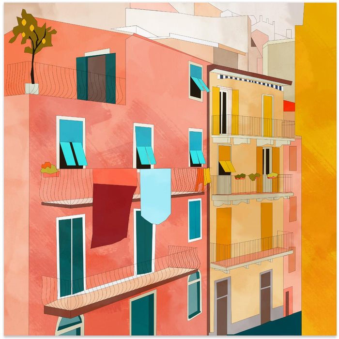 Little Italy Houses by Ana Rut Bre Square Canvas Print Art for Modern Home Decor. Decorate your office or living room with canvas artwork