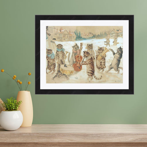Cats Playing Music in the Snow by Louis Wain Framed Art - Modern Memory Design Picture frames - New Jersey Frame shop custom framing