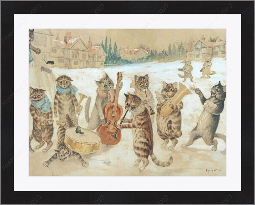 Cats Playing Music in the Snow by Louis Wain Framed Art - Modern Memory Design Picture frames - New Jersey Frame shop custom framing